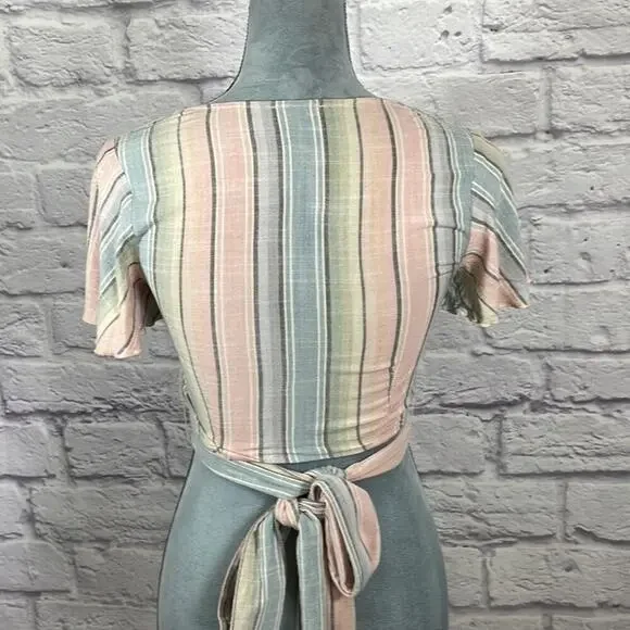 Show Me Your Mumu Wilson Pastel Striped Crossover Wrap Back Tie Top - Picture 3 of 9